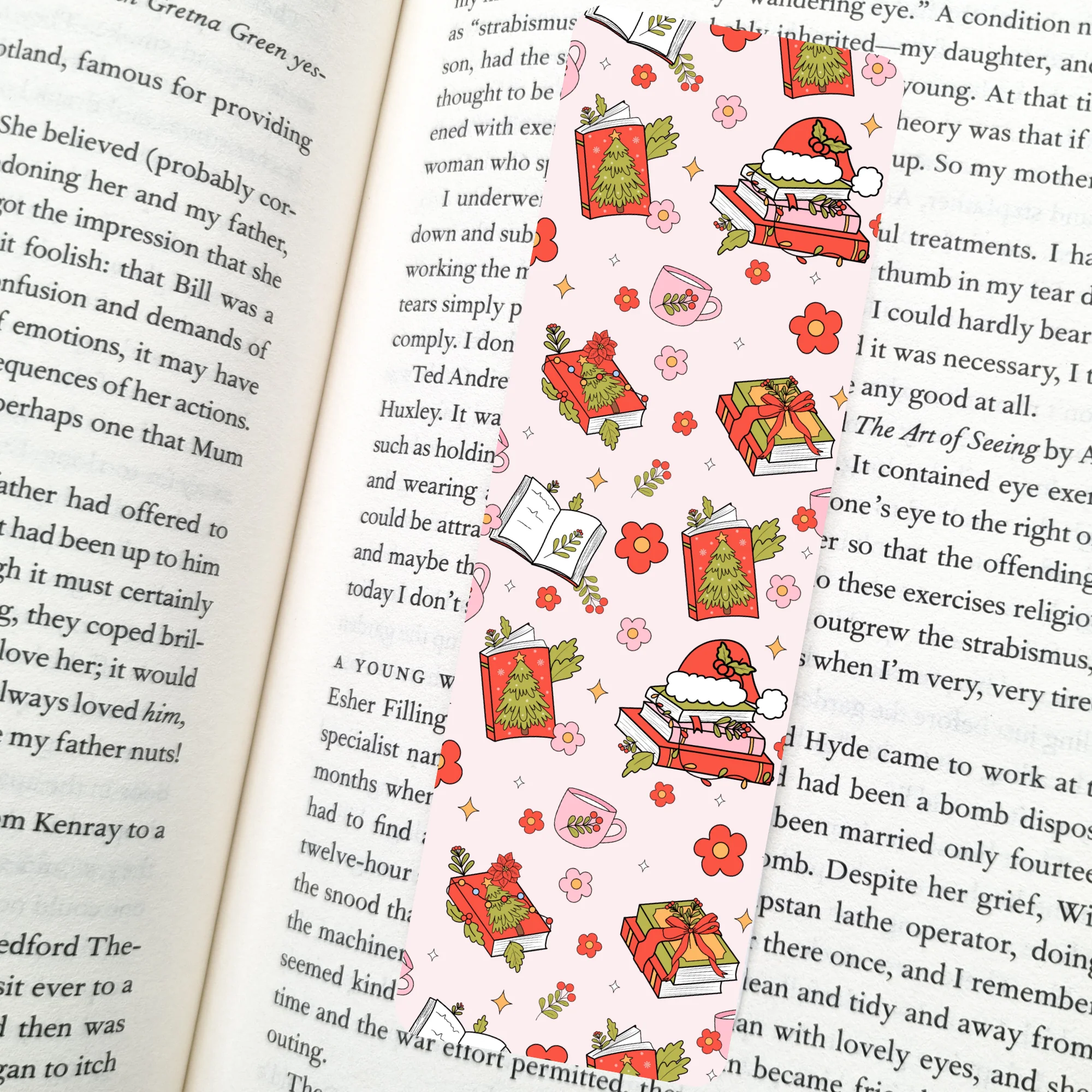 Cozy Bookish Holiday Bookmark | Soft Matte Laminated  