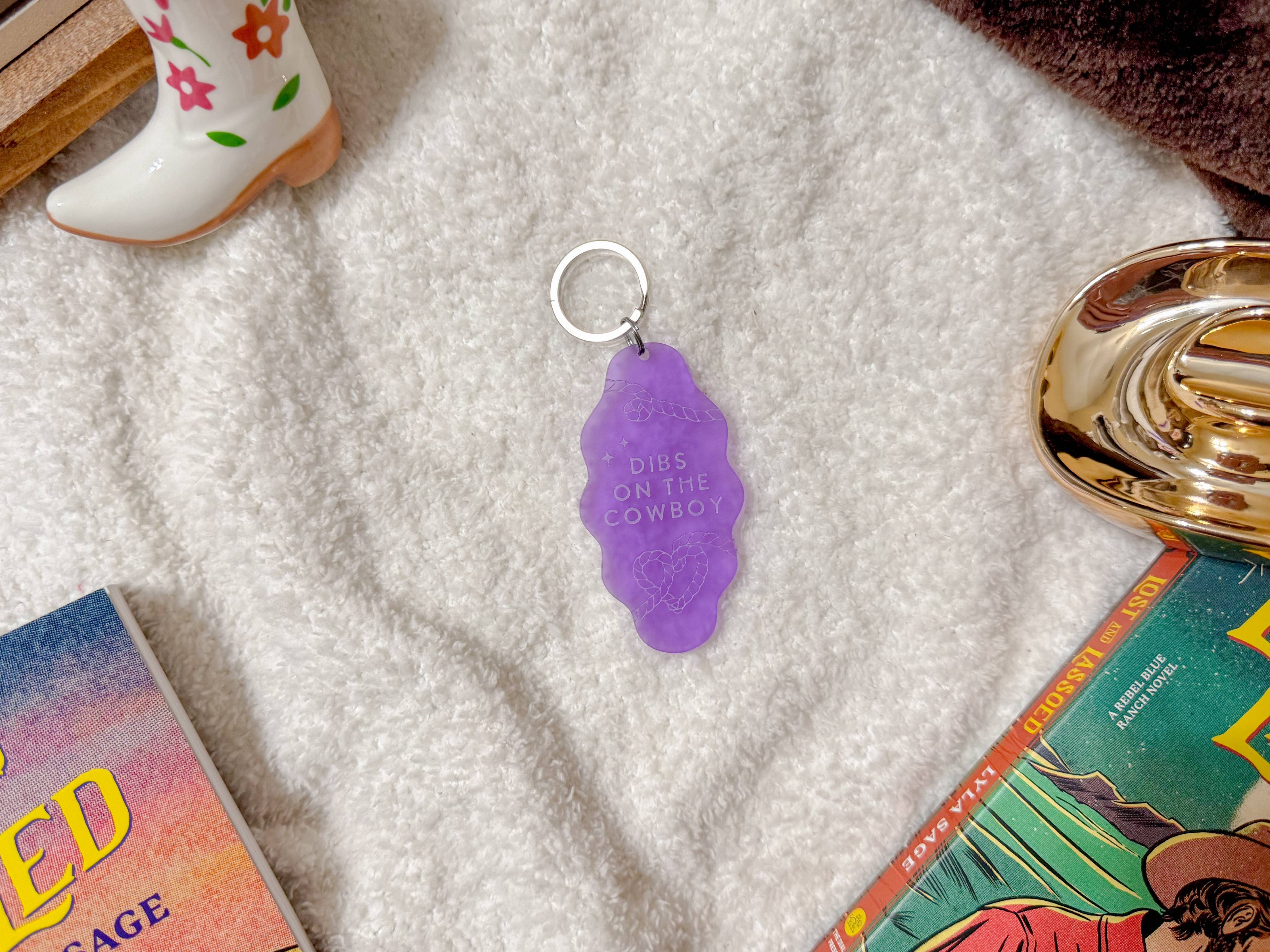 Dibs on the Cowboy - Purple Acrylic Keychain - Image 4