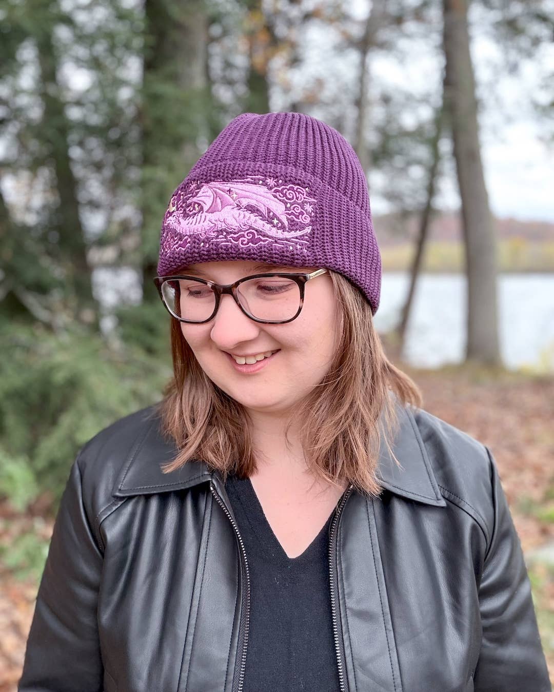 Dragon Embroidered Rib Knit Beanie Hat | Fantasy Clothing - Image 2