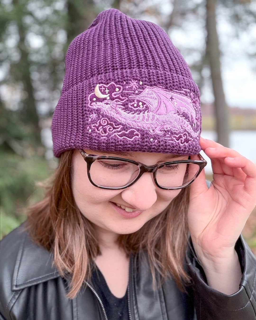 Dragon Embroidered Rib Knit Beanie Hat | Fantasy Clothing - Image 3