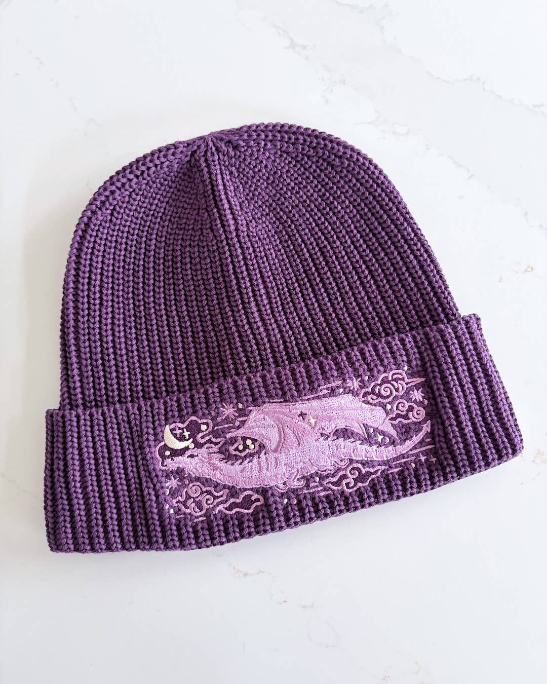 Dragon Embroidered Rib Knit Beanie Hat | Fantasy Clothing - Image 4