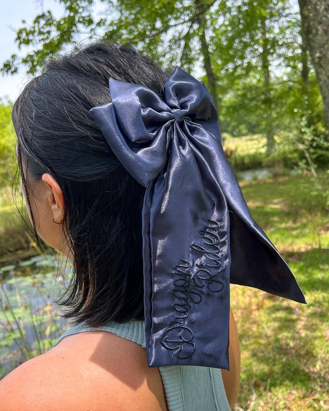 Dragon Rider Hair Bow Clip | Embroidered Satin Bow | Bookish - Image 3