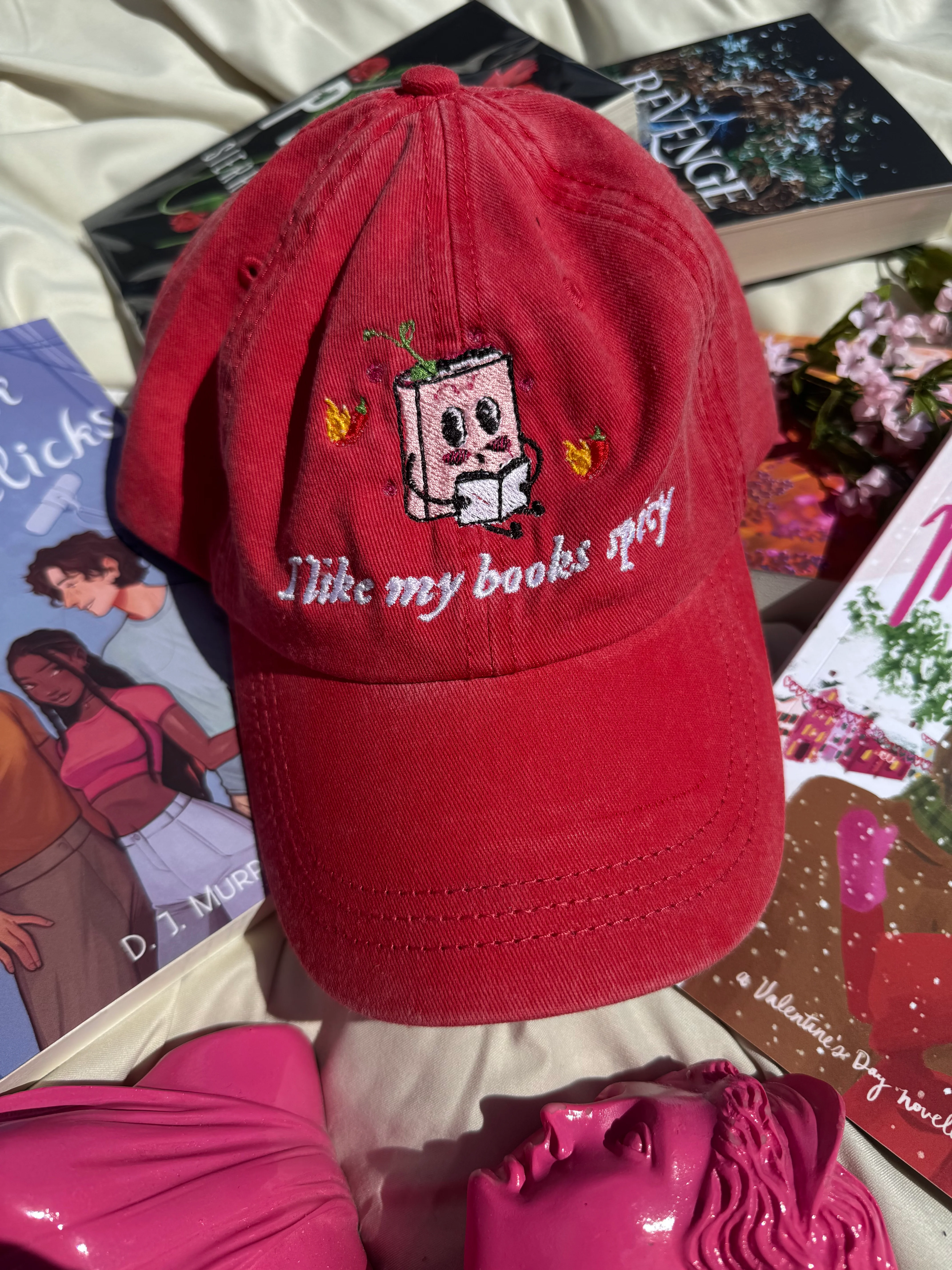 'I like my books spicy' Embroidered Hat - Image 4