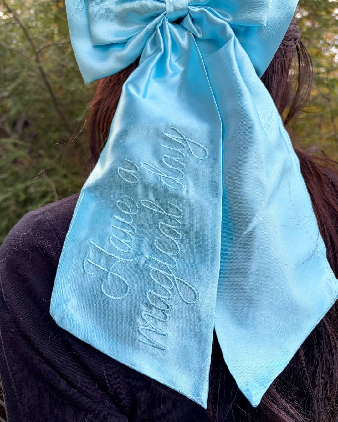 Magical Day Satin Hair Bow Clip | Embroidered Accessory - Image 3