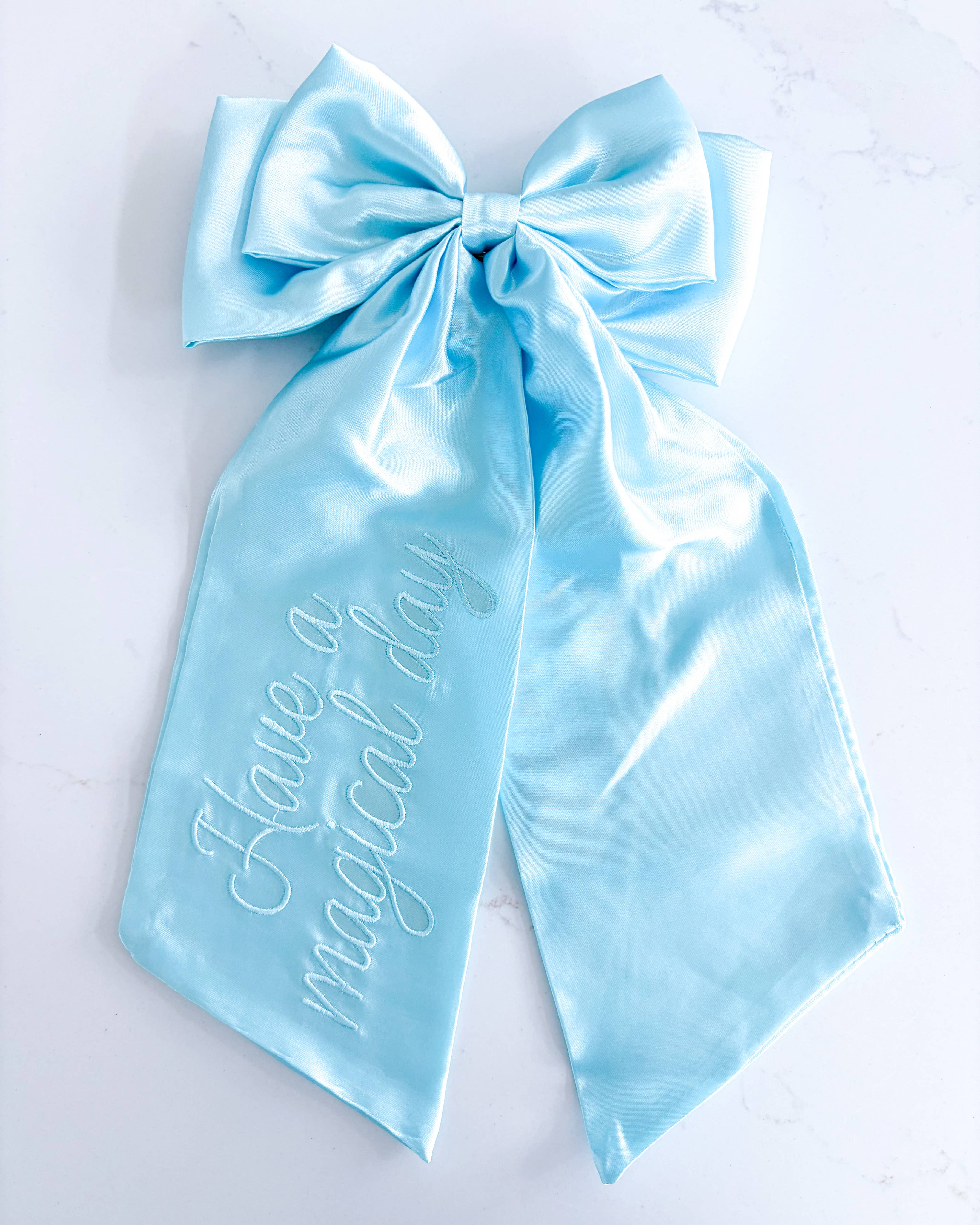 Magical Day Satin Hair Bow Clip | Embroidered Accessory - Image 4