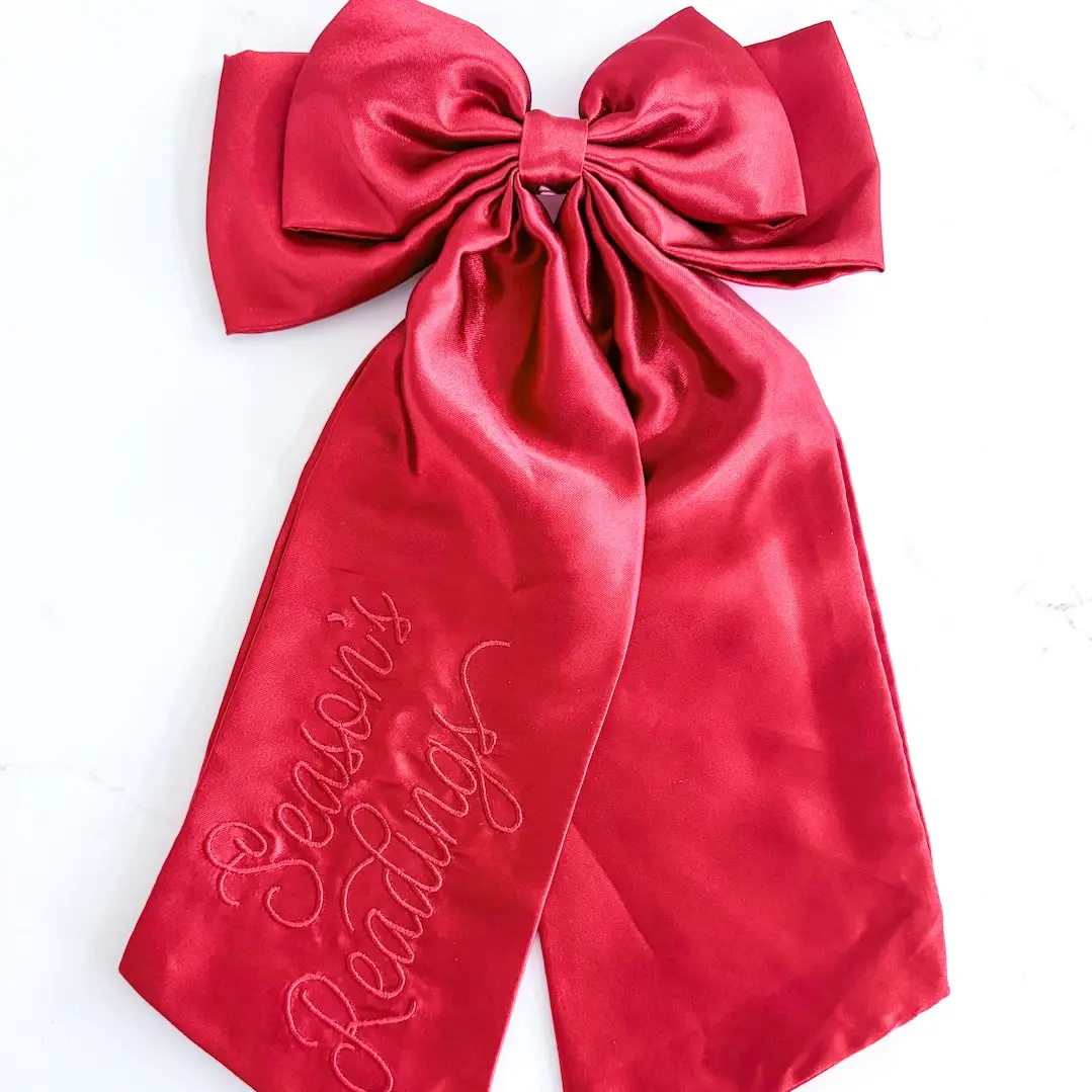 Season's Readings Hair Bow Clip | Bookish Holiday Satin Bow - Image 2