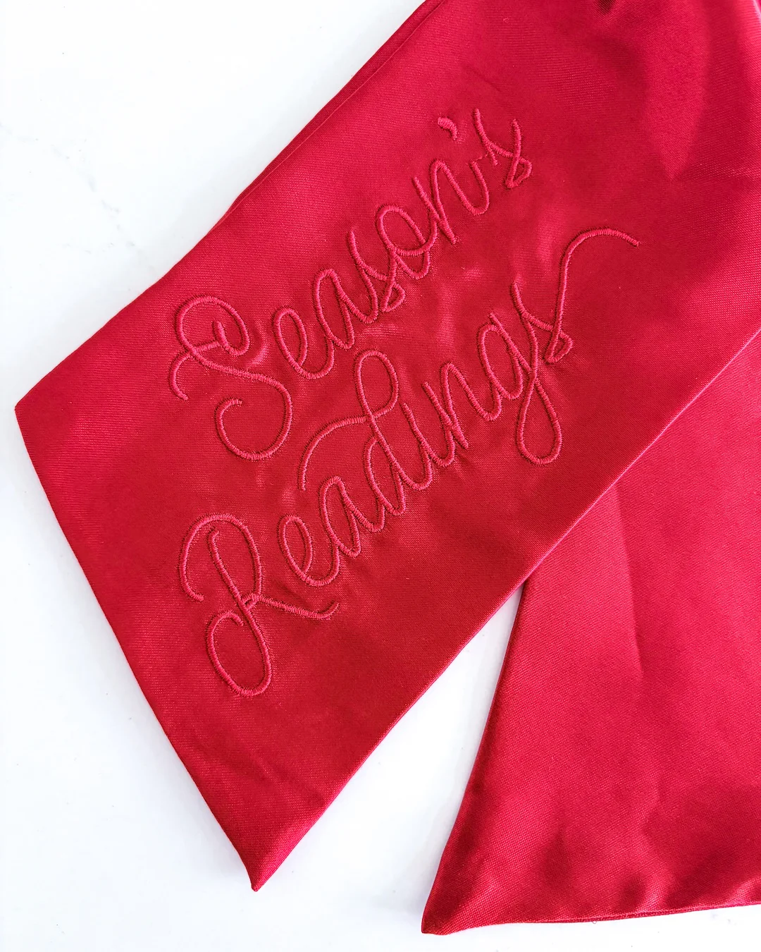 Season's Readings Hair Bow Clip | Bookish Holiday Satin Bow - Image 3