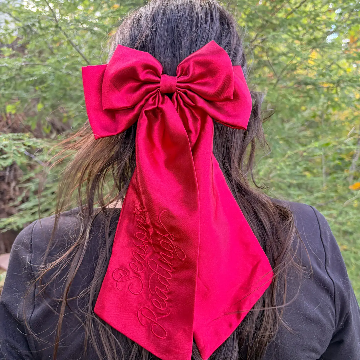 Season's Readings Hair Bow Clip | Bookish Holiday Satin Bow - Image 4